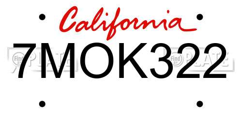 7MOK322 California License Plate
