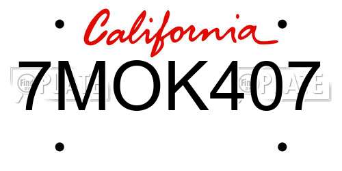 7MOK407 California License Plate