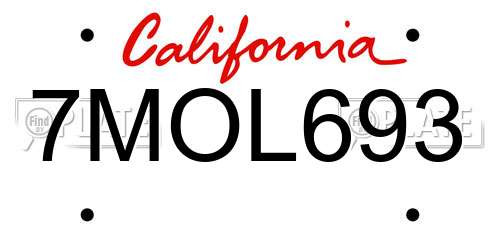 7MOL693 California License Plate