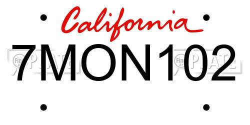 7MON102 California License Plate