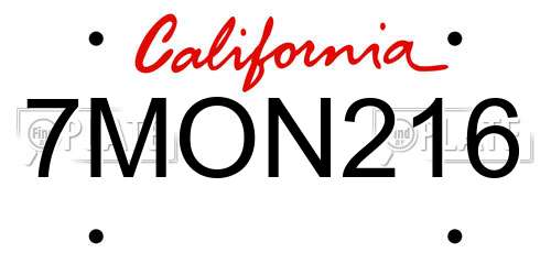 7MON216 California License Plate