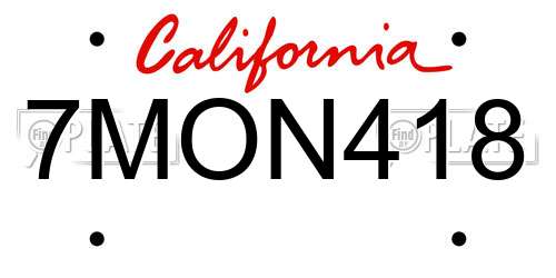 7MON418 California License Plate