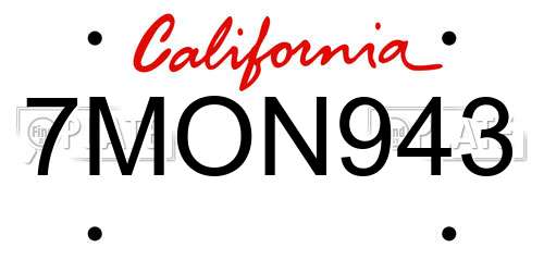 7MON943 California License Plate