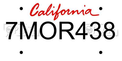 7MOR438 California License Plate