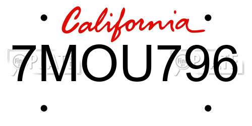 7MOU796 California License Plate