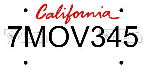 7MOV345 California License Plate
