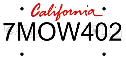 7MOW402 California License Plate