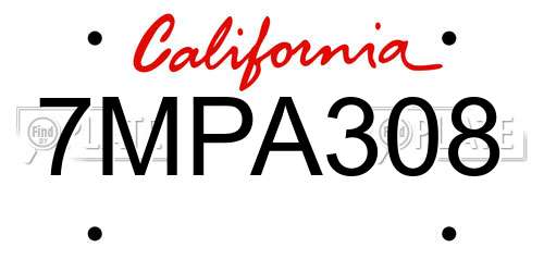 7MPA308 California License Plate