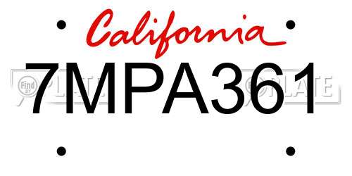 7MPA361 California License Plate