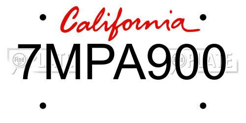 7MPA900 California License Plate