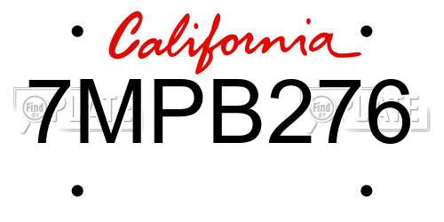 7MPB276 California License Plate