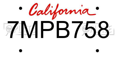 7MPB758 California License Plate