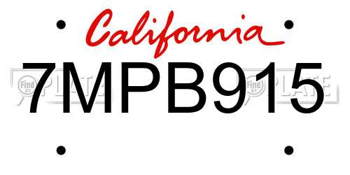 7MPB915 California License Plate