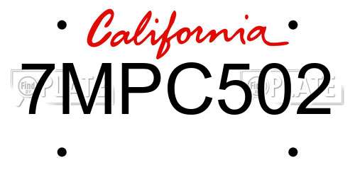 7MPC502 California License Plate