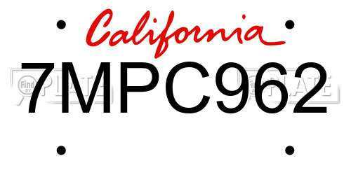 7MPC962 California License Plate