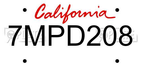 7MPD208 California License Plate