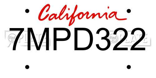 7MPD322 California License Plate