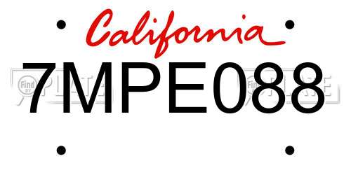 7MPE088 California License Plate