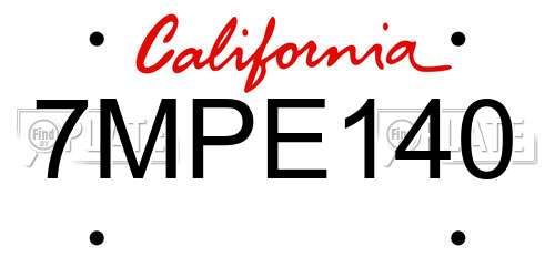 7MPE140 California License Plate