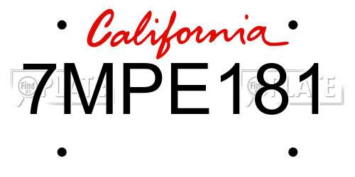 7MPE181 California License Plate