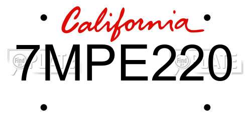 7MPE220 California License Plate