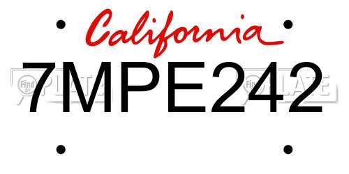 7MPE242 California License Plate