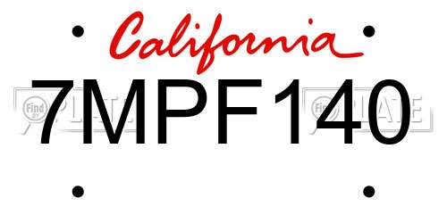 7MPF140 California License Plate