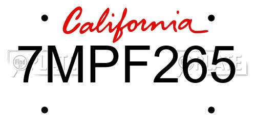 7MPF265 California License Plate