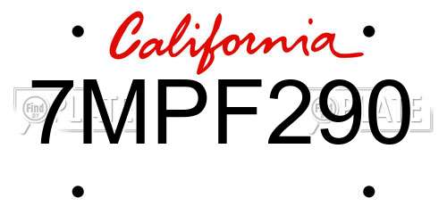 7MPF290 California License Plate