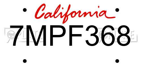 7MPF368 California License Plate