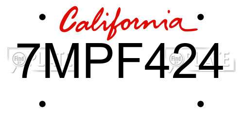 7MPF424 California License Plate