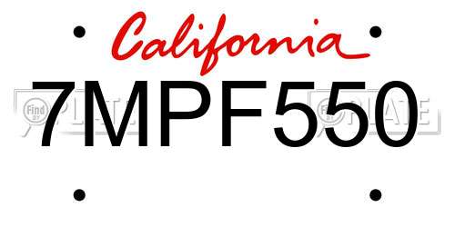 7MPF550 California License Plate