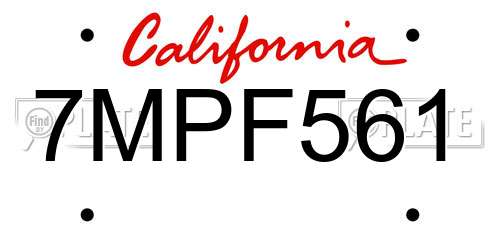 7MPF561 California License Plate