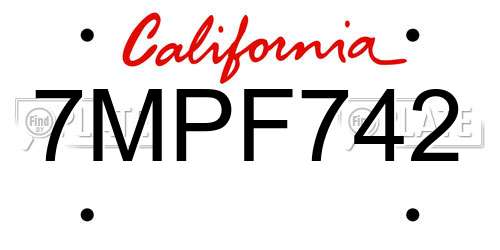 7MPF742 California License Plate