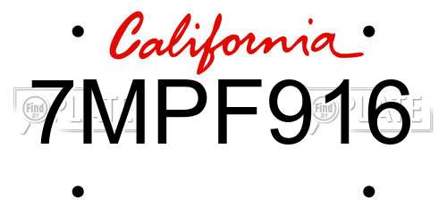 7MPF916 California License Plate