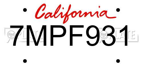 7MPF931 California License Plate