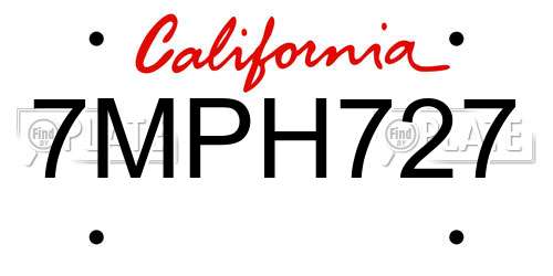 7MPH727 California License Plate