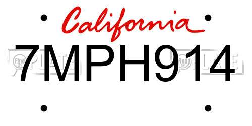7MPH914 California License Plate