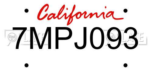 7MPJ093 California License Plate
