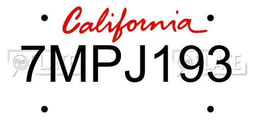 7MPJ193 California License Plate