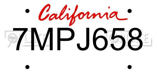 7MPJ658 California License Plate