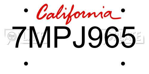 7MPJ965 California License Plate