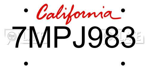 7MPJ983 California License Plate