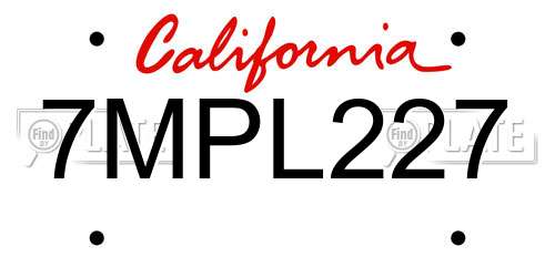 7MPL227 California License Plate