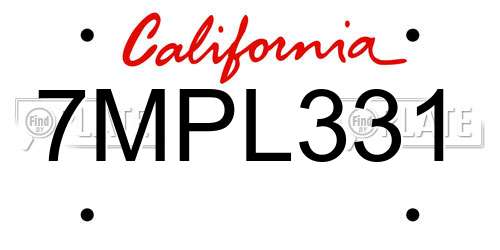 7MPL331 California License Plate