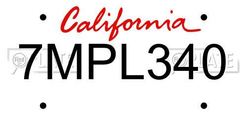 7MPL340 California License Plate