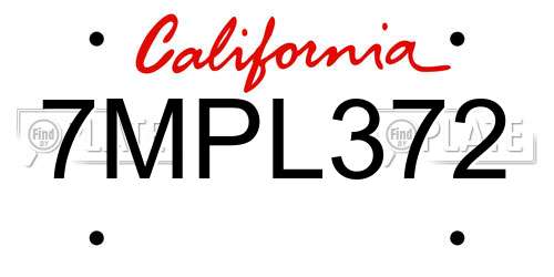 7MPL372 California License Plate