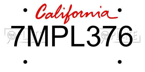 7MPL376 California License Plate