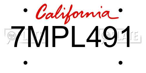 7MPL491 California License Plate