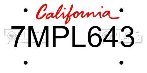 7MPL643 California License Plate